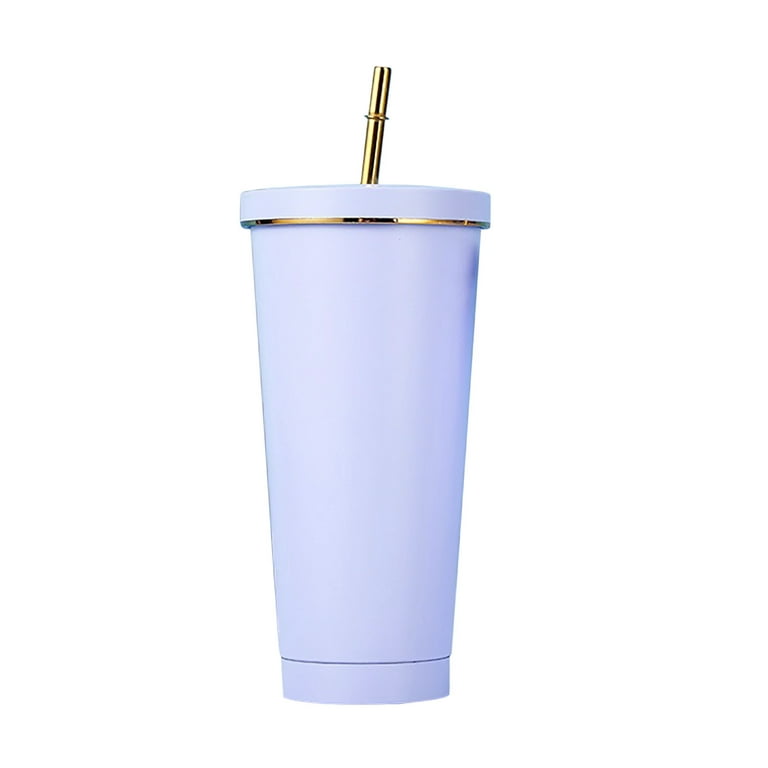 Glass Water Bottles With Lids Double Layer Stainless Steel Portable Edged  Insulation Cup Creative Straw Cup Durable Paint 750ML 