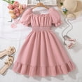 thumbnail image 2 of Girls Summer Dress Big Kid Girls Dress Summer Casual Square Collar Short Sleeve Ruffled Dress plus Size Dresses Girls, 2 of 7