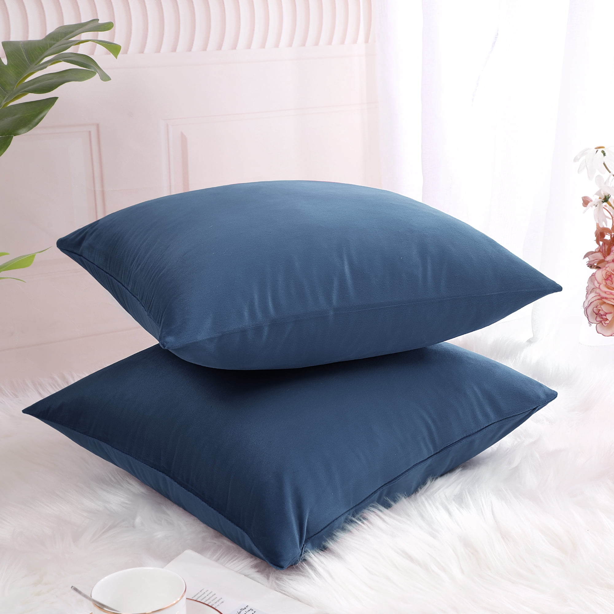 Unique Bargains Velvet Decorative softCushion Throw Pillow Cover 18" x 18" Navy Blue