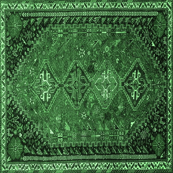 Ahgly Company Indoor Square Persian Emerald Green Traditional Area Rugs, 3' Square