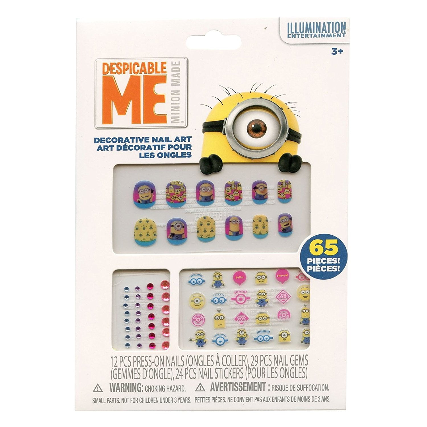Minions 65 Piece Decorative Nail Art Kit Includes 12 Press On Nail Stickers 24 Colorful Nail Decals And 29 Nail Gems By tlyinc Ship From Us Walmart Com
