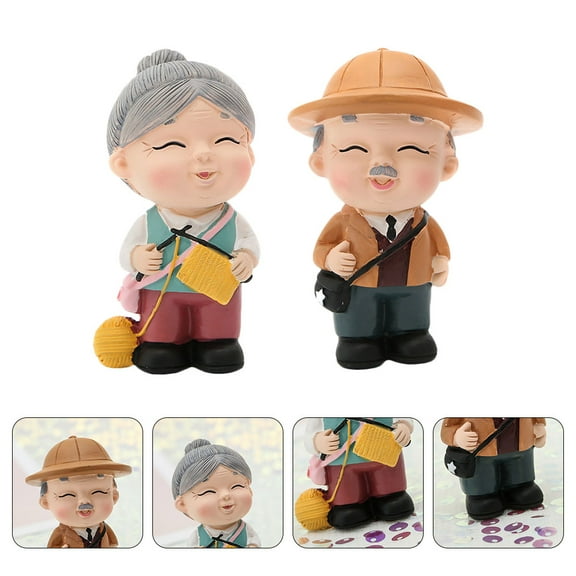 FESTFENDS Assorted Color Grandpa and Grandma Cake Topper for Birthday Party Decoration Resin Figurine Set