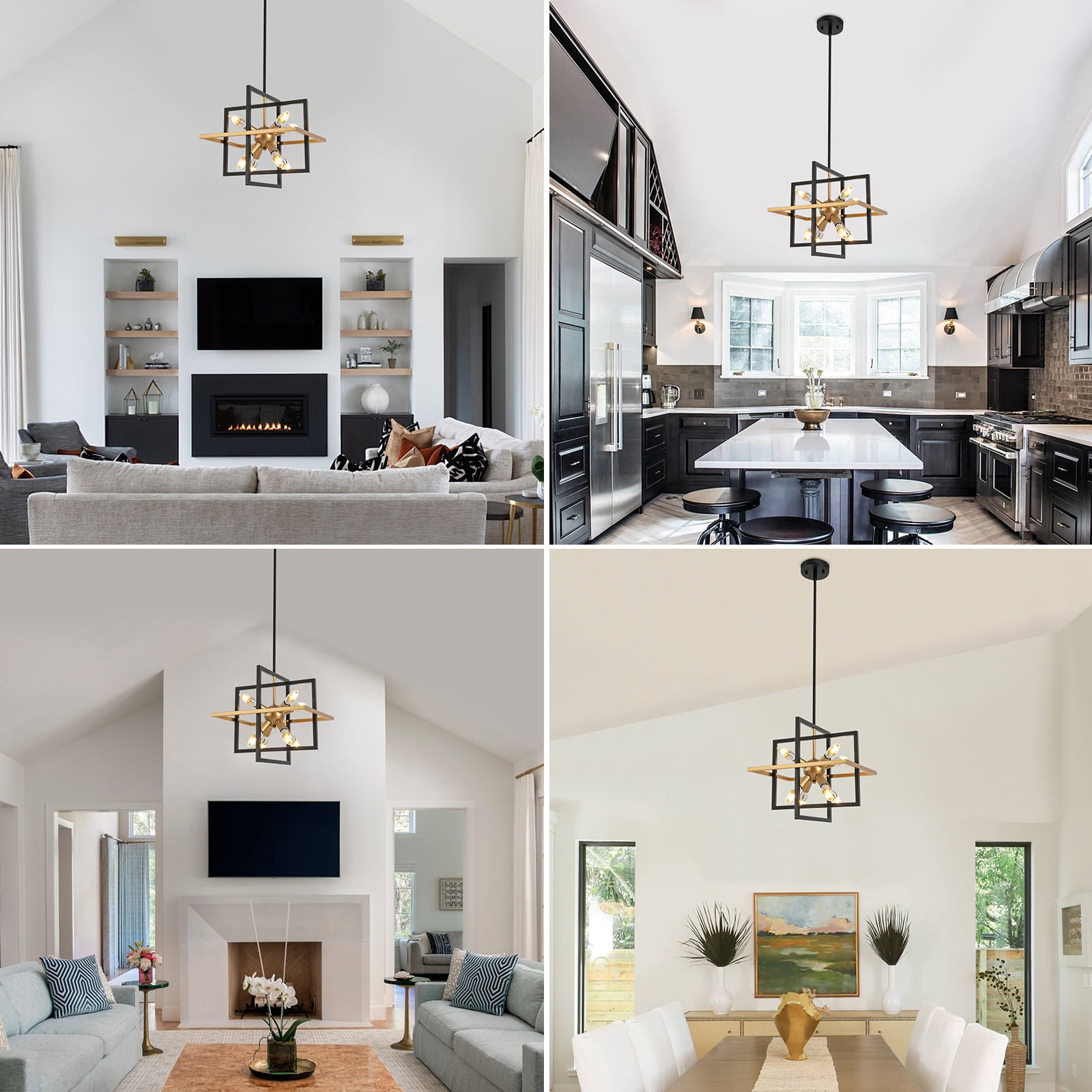 Griptix Modern Ceiling Light with Adjustable Hanging Rods, Elegant Gold and Black Design, 8 Lamp Heads, for Flat and Sloped Ceilings, Easy to Install