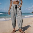 thumbnail image 2 of Womens Summer Striped Barrel Pants Comfy Drawstring Cropped Pant with Pockets Beach Vacation Elastic Waisted Trousers Black XL, 2 of 6