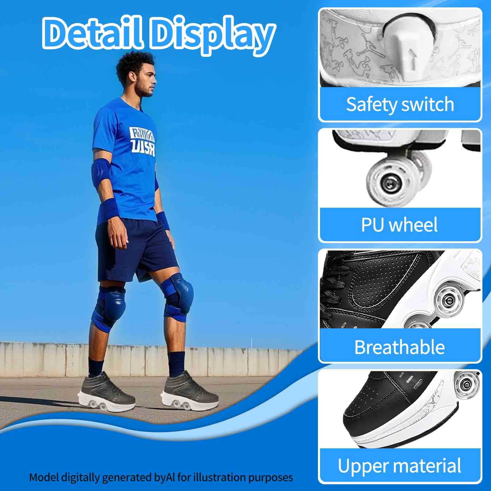 Roller Skate Shoes for men,Double-Row Deform Wheel Shoe Skate,Shoes with Wheel,2-in-1 Adult Parkour Roller Shoes Suitable for Outdoor Fun, Fitness