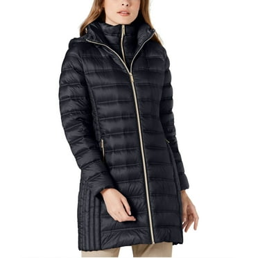 Michael Michael Kors Hooded Long Packable Quilted Double zip Puffer Jacket Coat Black - S