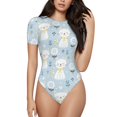 thumbnail image 1 of Junzan Justaucorps à Manches Courtes et Col Rond Imprimé Chat Mignon pour Femmes, T-shirt Mode Aguichant une Pièce Col Rond Justaucorps Aguichant pour Sortir-Moyen, 1 of 7