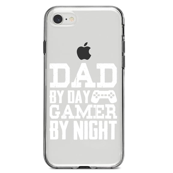 DistinctInk Clear Shockproof Hybrid Case for iPhone 7 8 SE (2020 Model) 4.7" Screen TPU Bumper Acrylic Back Tempered Glass Screen Protector - Dad By Day Gamer By Night
