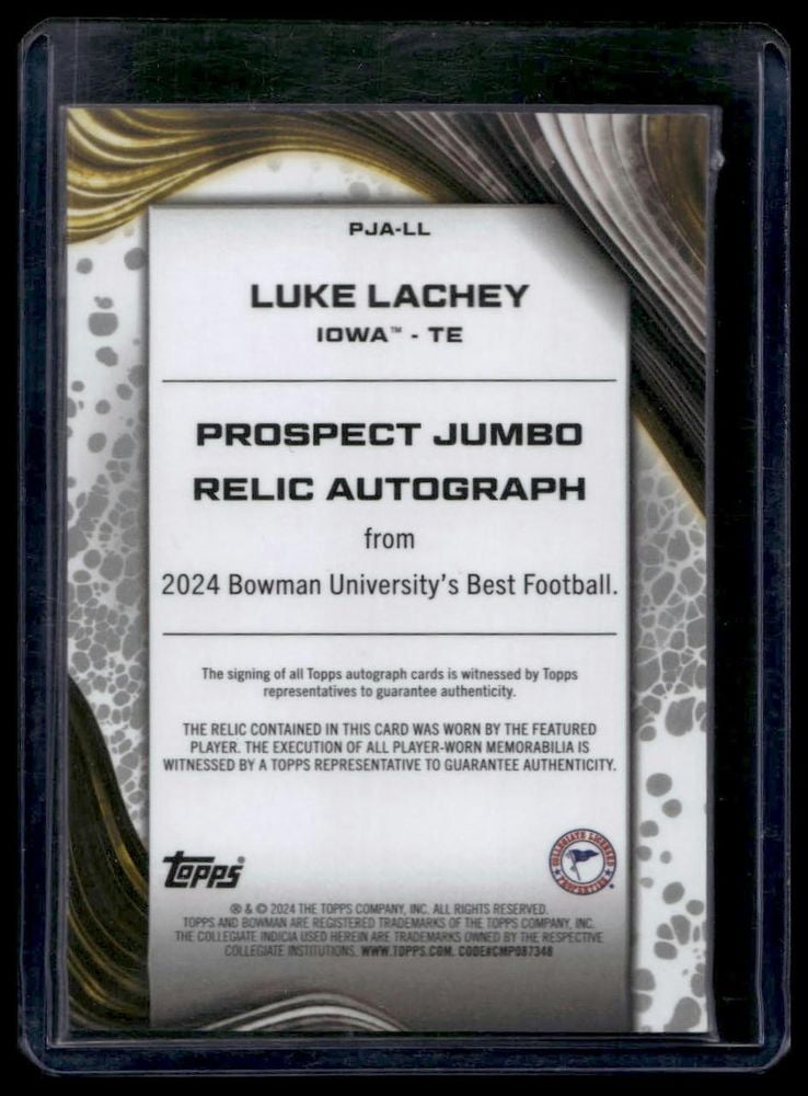 2024 Bowman University Best Luke Lachey #PJA-LL Prospect Jumbo Relic Autographs Second Honor Roll SN,MEM,AU