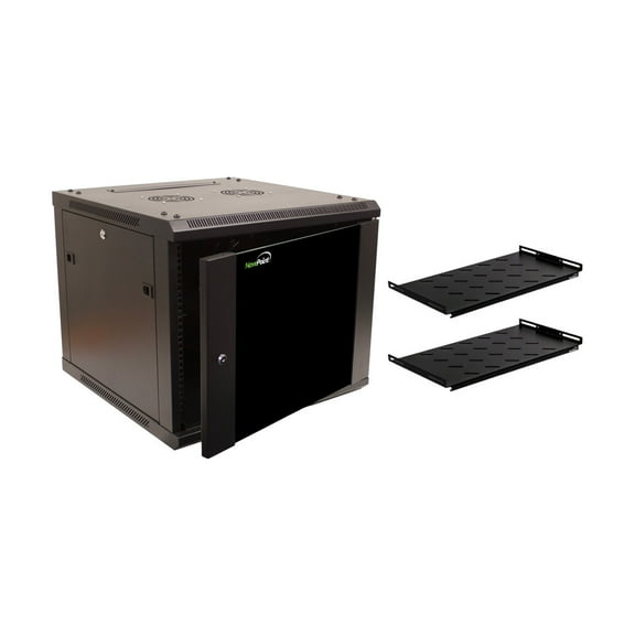 NavePoint 9U Wall Mount Network Server 19 Inch Cabinet Rack Enclosure Glass Door Lock W/ Shelves