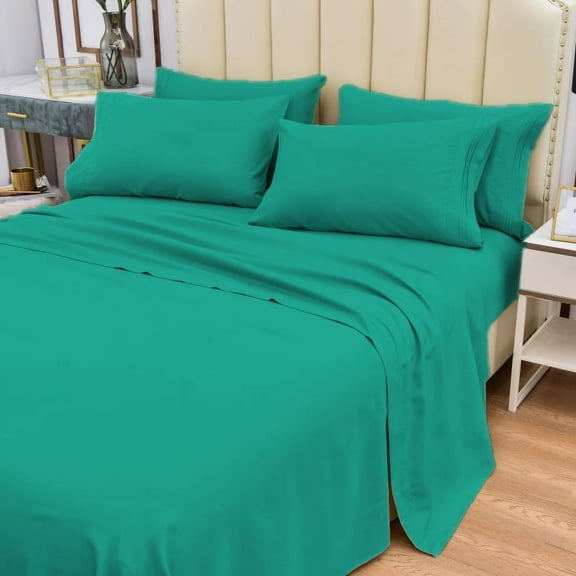 4 Piece Bamboo Sheets Set- Silky- Stronger Than Cotton Cool Sheets- Wrinkle Free- Deep Pockets 16"-Extremely Soft Bamboo Rayon Sheets- Twin,Teal