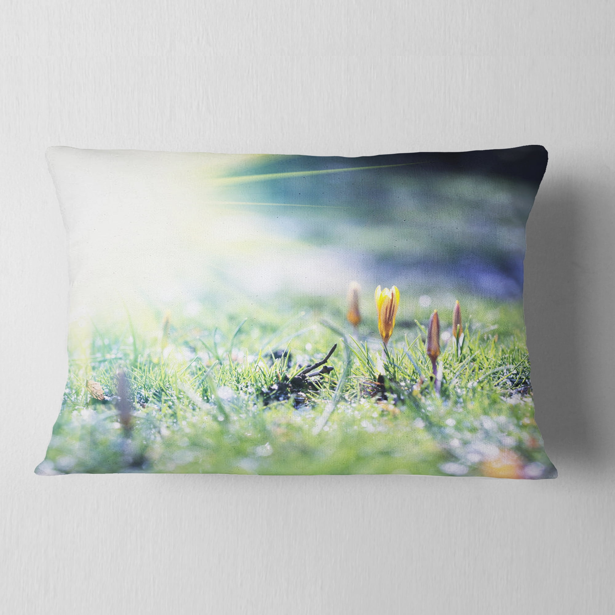 Designart Beautiful First Spring Flowers At Dawn - Floral Throw Pillow - 12x20