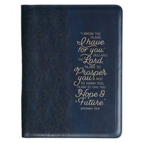 Christian Art Gifts Premium Vegan Leather Zippered Portfolio for Women, Men & Grads w/Inspirational Scripture: I Know the Plans Encouraging Bible Verse w/Pen & Highlighter Combo, Navy Blue & Gold