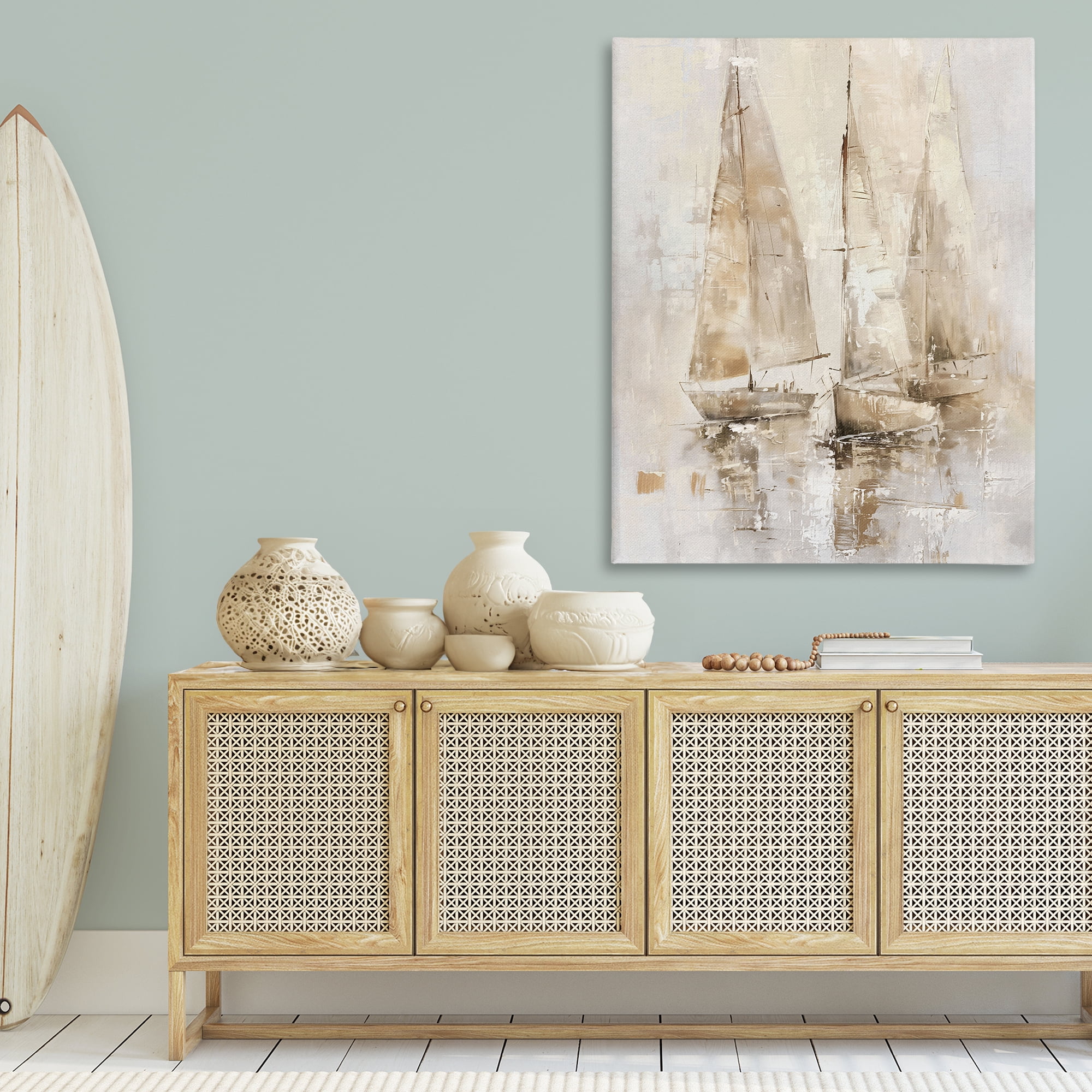 Stupell Industries Neutral Sailing on Sea Nautical & Beach Painting Wrapped Canvas Art Print Wall Art, 36 x 48