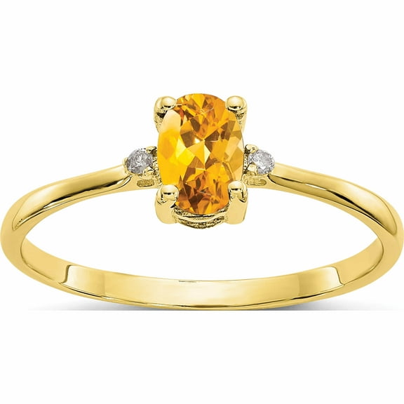 10K Yellow Gold Polished Geniune Diamond & Citrine Birthstone Ring (Size 6) Made In India 10xbr212
