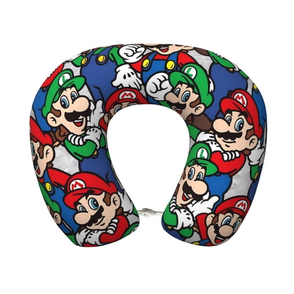 Lsque Mario Print Travel Pillow Memory Foam - Head Neck Support Airplane Pillow U-Shaped Neck Pillow for Traveling, Car, Home, Office