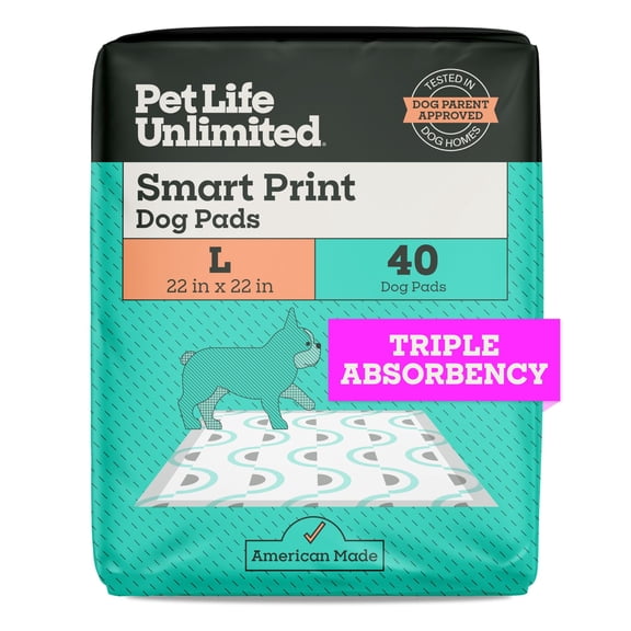 Pet Life Unlimited Smart Print Dog Pads, Large, 22" x 22", 40ct