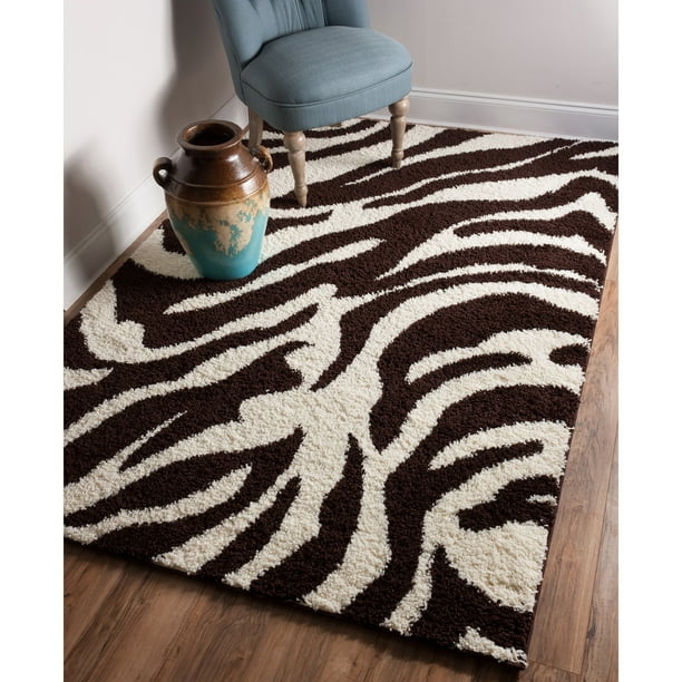 Well Woven Madison Shag Safari Zebra Animal Print Area Rug