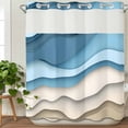 thumbnail image 3 of Blue Beige Ombre No Hook Shower Curtain Waterproof, Bathroom Curtains with Snap in Liners and See Through Top Window, Moire Art Geometric Abstract Modern Hotel Style Bathtub Curtains Shower 72"Wx78"L, 3 of 8