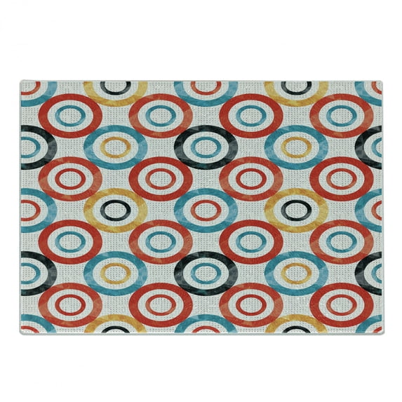 Psychedelic Cutting Board, Psychedelic Retro Trance Pattern Nightclub Theme Modern Music Design, Decorative Tempered Glass Cutting and Serving Board, Small Size, White Black Blue, by Ambesonne