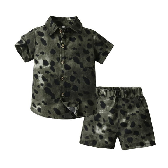 LUOGENLI Summer Outfits For Boys 10-12 Summer Boys Leopard Print Short Sleeved Printed Shirt Children'S Casual Shorts Two Piece Children'S Cardigan Outfits For Boys Size 6-7 6-12 Months