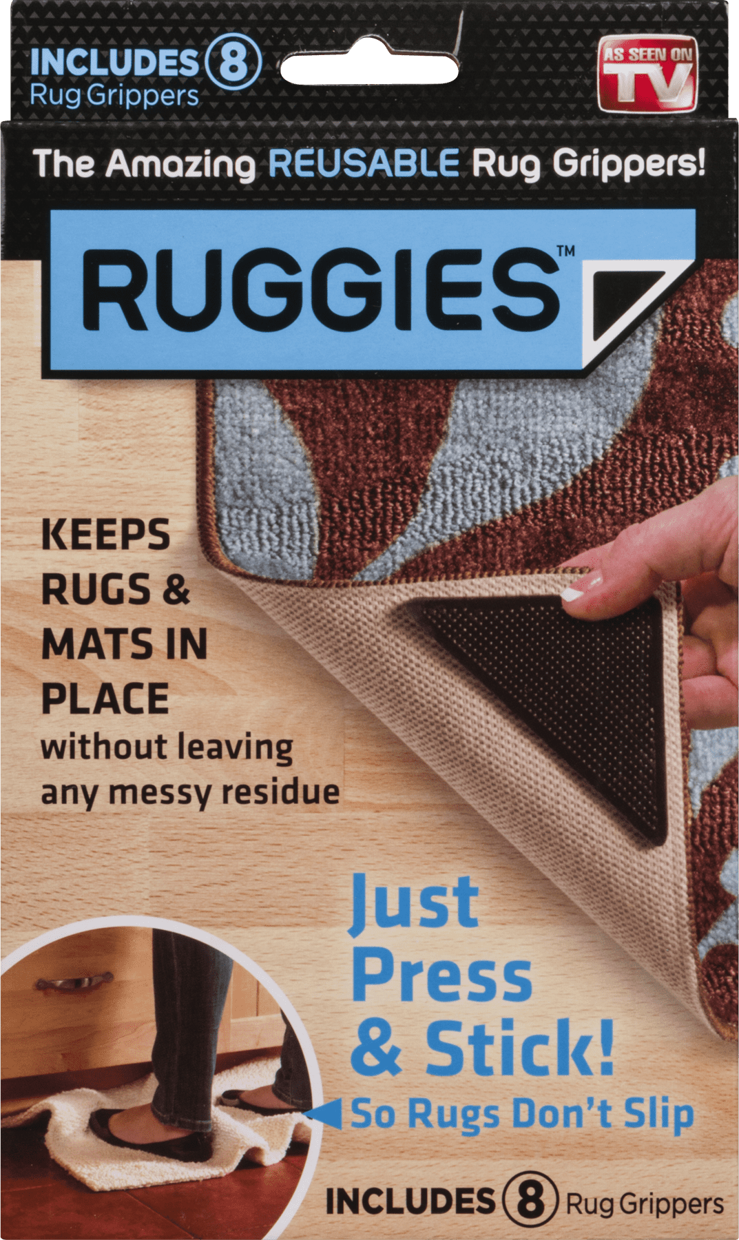 Ruggies As Seen on TV Rug Gripper Stopper Rug Pad ruggy Washable Carpet Pad Floor Gripper Suction Grip Stopper Corner Carpet Holder Include 8