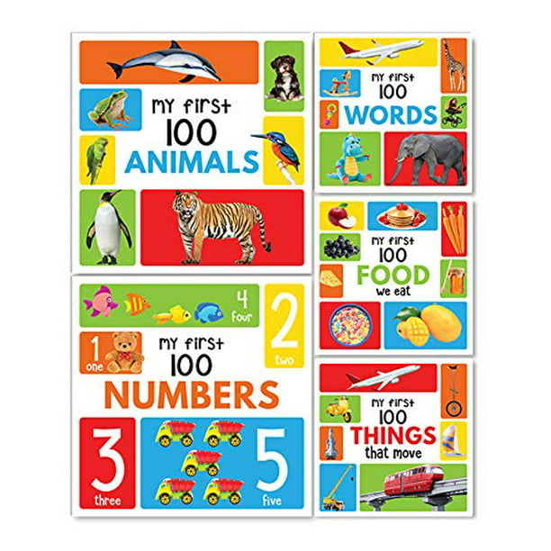 My First 100 Series Boxset- Pack of 5 Picture Books for Children (Animals,  Words, Numbers, Food We Eat and Things That Move) 