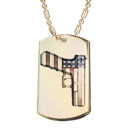 Gun Dog Supply - KuzmarK Gold Pendant Dog Tag Necklace - American Flag Gun Rights Gold Dog Tag Necklace
