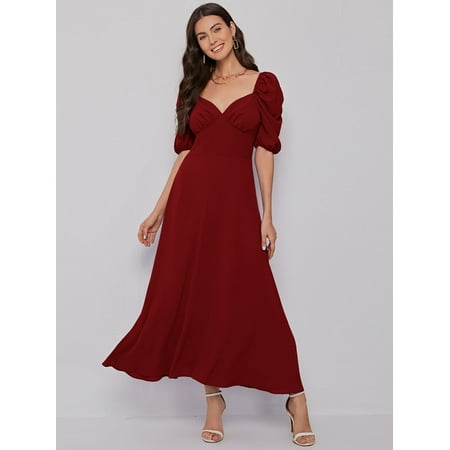 

Women s Solid Ruched Bust Puff Sleeve Dress 130275W22112
