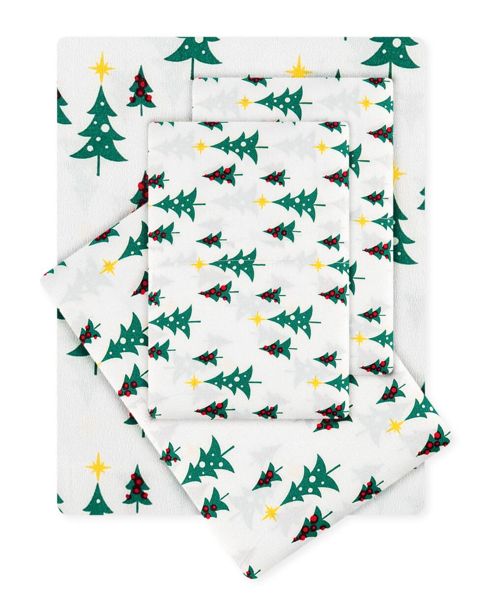 Christmas Trees Holiday Festive Green, Red & Yellow Full Sheet Set (4