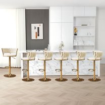 ATOMSPACE Velvet Swivel Bar Stools Set of 6, Adjustable Height Barstools with Woven Back and Footrest for Kitchen Island, Dining Room, Beige