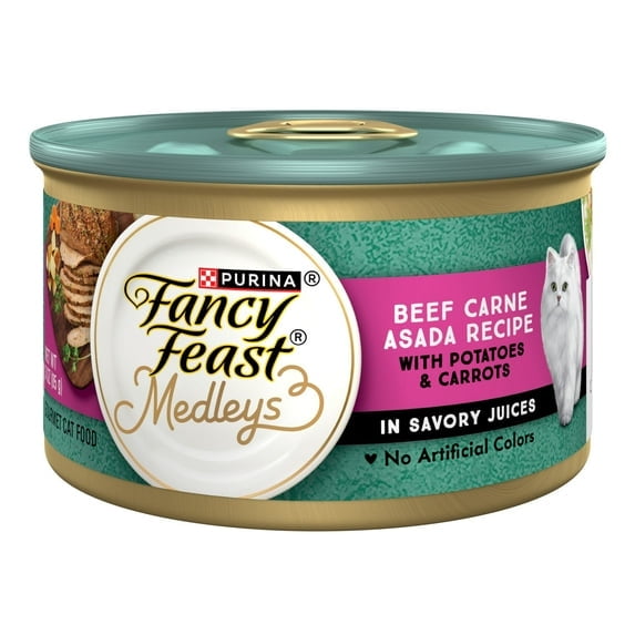 Purina Fancy Feast Medleys Wet Cat Food Beef Carne Asada Recipe with Potatoes and Carrots in Savory Juices 3 oz. Can (Pack of 9)