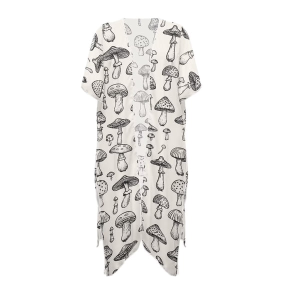 Xoenoiee Mushroom Print Womens Kimono Cardigans Half Sleeve Oversized Beach Cover Up Cape Open Front Swimwear Beachwear for Swimming Pool Beach Vacation