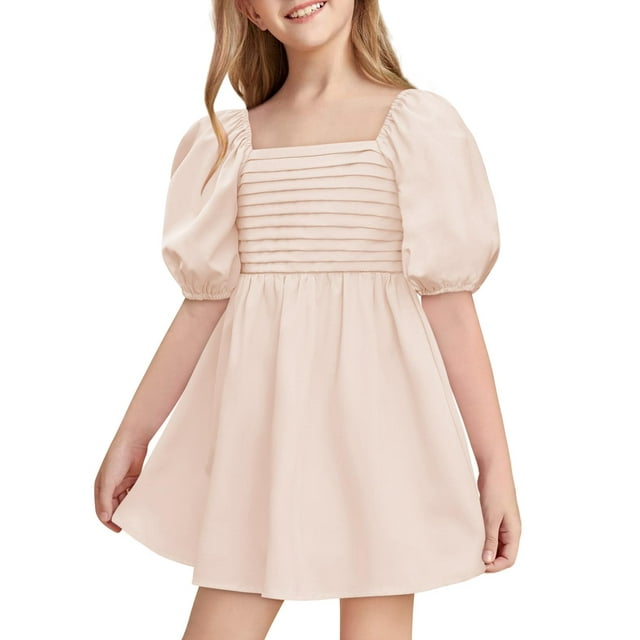 Vestido de verano Haloumoning para niñas, cuello cuadrado, línea A, de 5 a 14 años