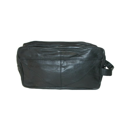 Size one size Leather Travel Dopp Kit Bag, Black