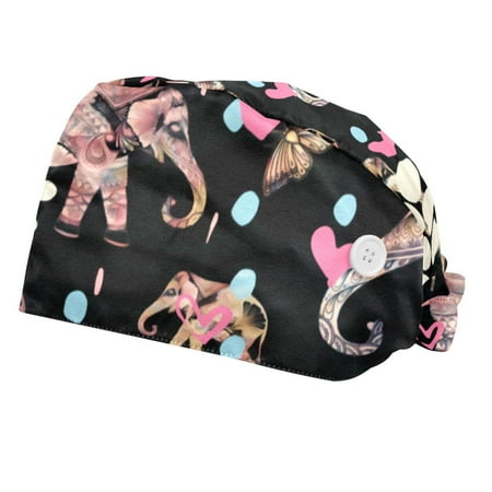 

2PCS Working Cap with Buttons and Sweatband Adjustable Tie Back Hats Bouffant Caps Jumble Painting Scrub Turban Hat