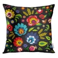 thumbnail image 1 of RYLABLUE Colorful Black Traditional Polish Folk Floral Pattern Green Color Culture Throw Pillowcase Cushion Case Cover, 1 of 1