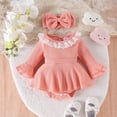 thumbnail image 3 of Baby Girl Clothes Cute Baby Girl Long Sleeve Floral Bodysuit Jumpsuit with Cute Headband Romper Skirt Dress Princess Outfits for Baby Little Kids 12-18 Months, 3 of 9