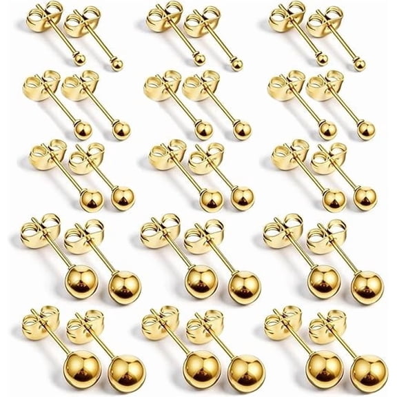 Nmkwnr 15 Pairs Earrings Set 3-7mm Round Ball Earrings Lightweight 316L Stainless Steel Stud Earrings for Women Men