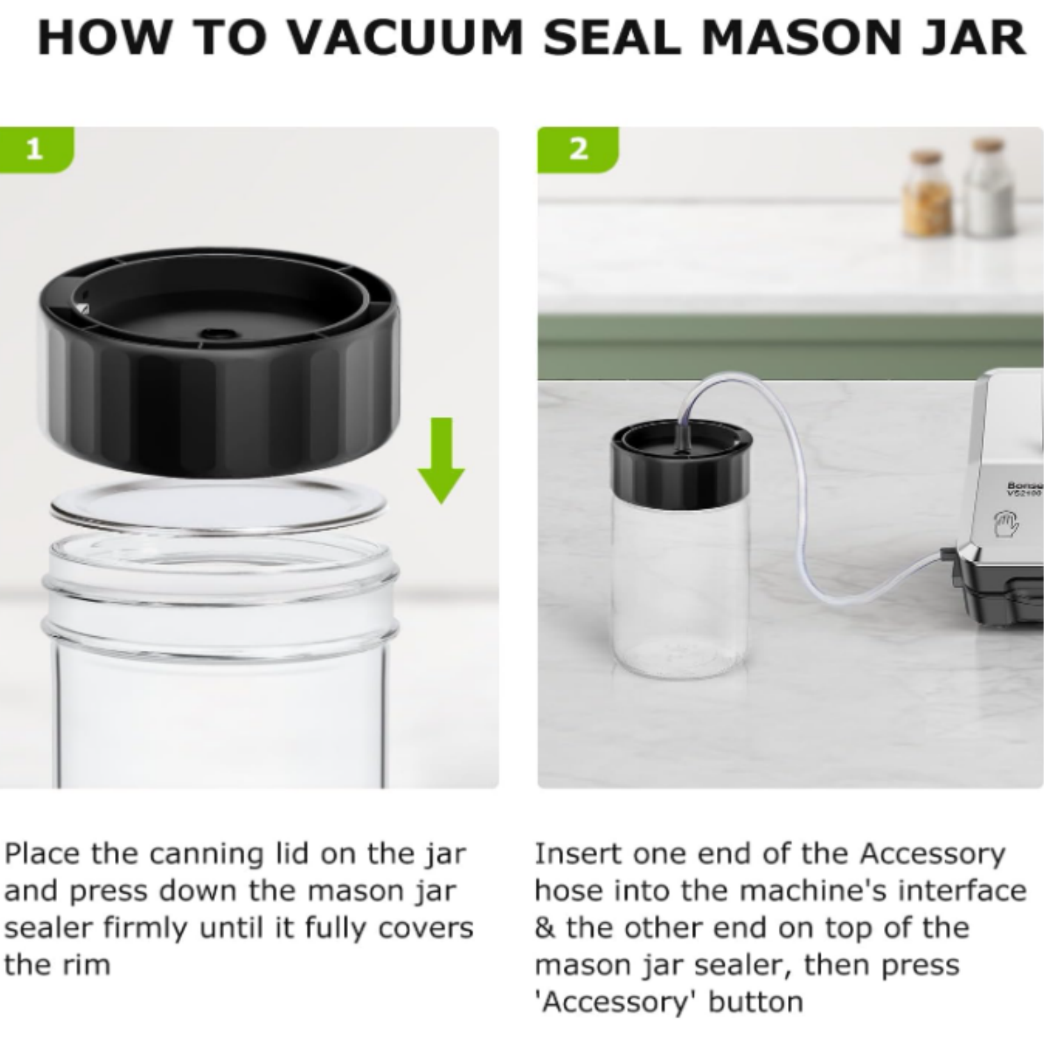 Vacuum Sealer Machine with Mason Jar Sealer Kit | Compact Food Sealer for Kitchen Storage & Meal Prep | Multiple Modes​​ | External Vacuum System & 40 Vacuum Bags, Silver