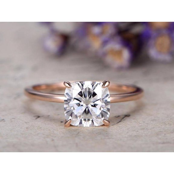Classic Solitaire 1 Carat Moissanite Engagement Ring with 18k Gold Plating