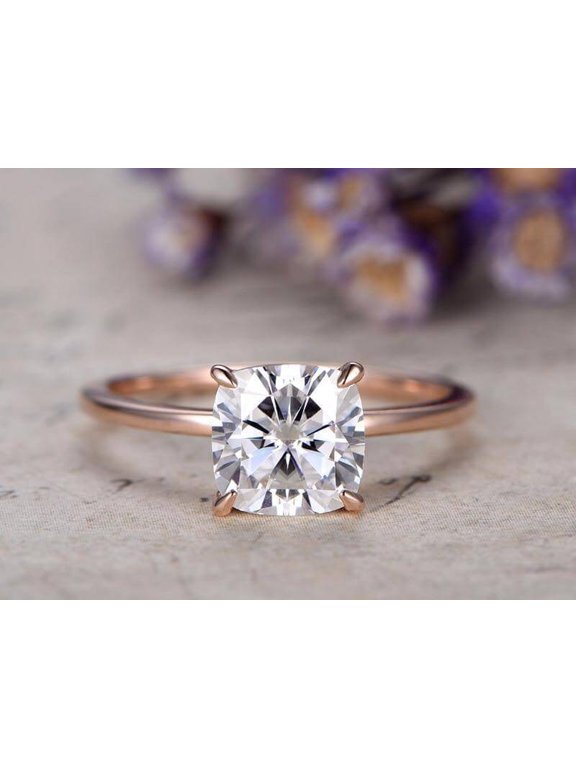 Classic Solitaire 1 Carat Moissanite Engagement Ring with 18k Gold Plating