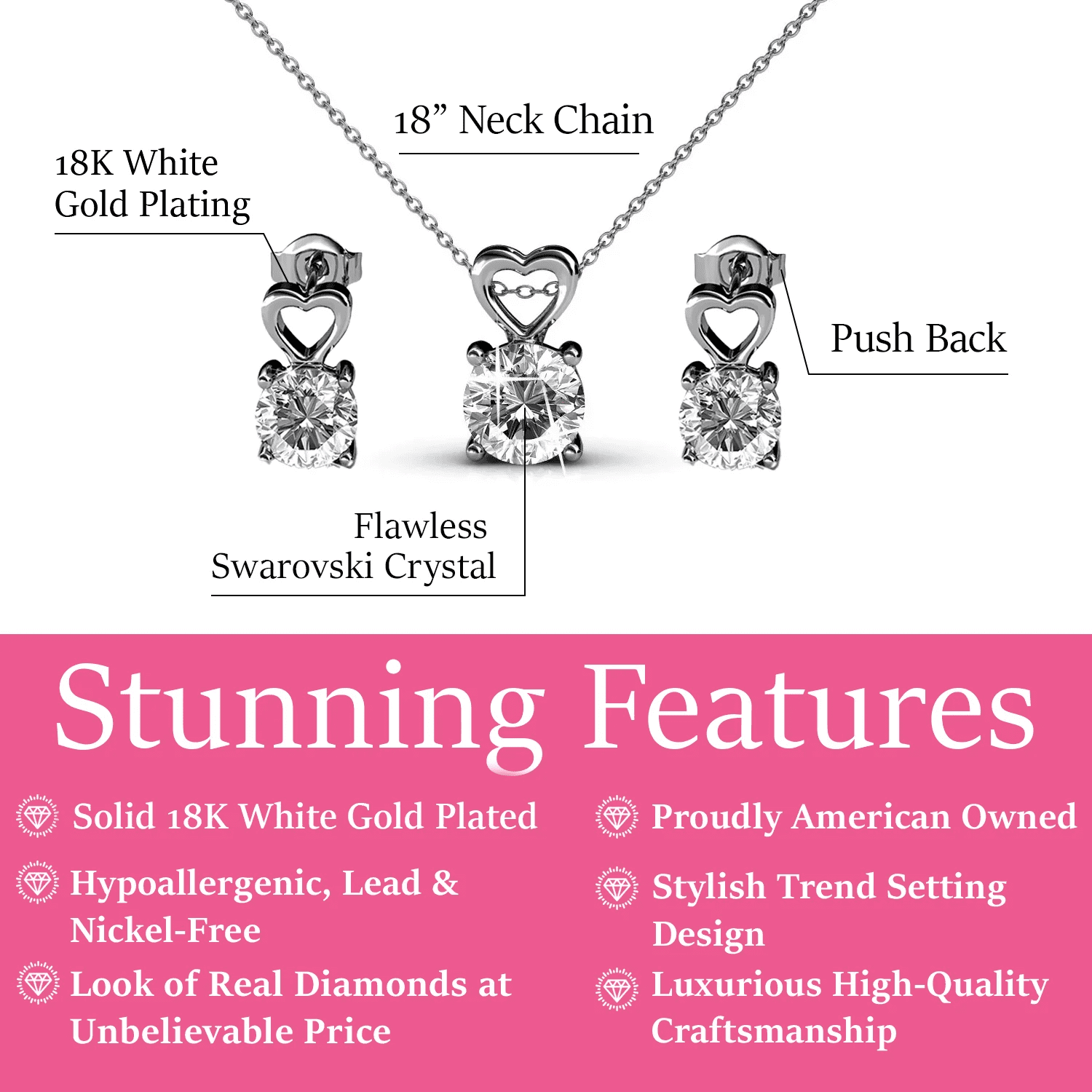 Cate & Chloe Marian 18k White Gold Plated Jewelry Set with Swarovski Crystals Gift for Women