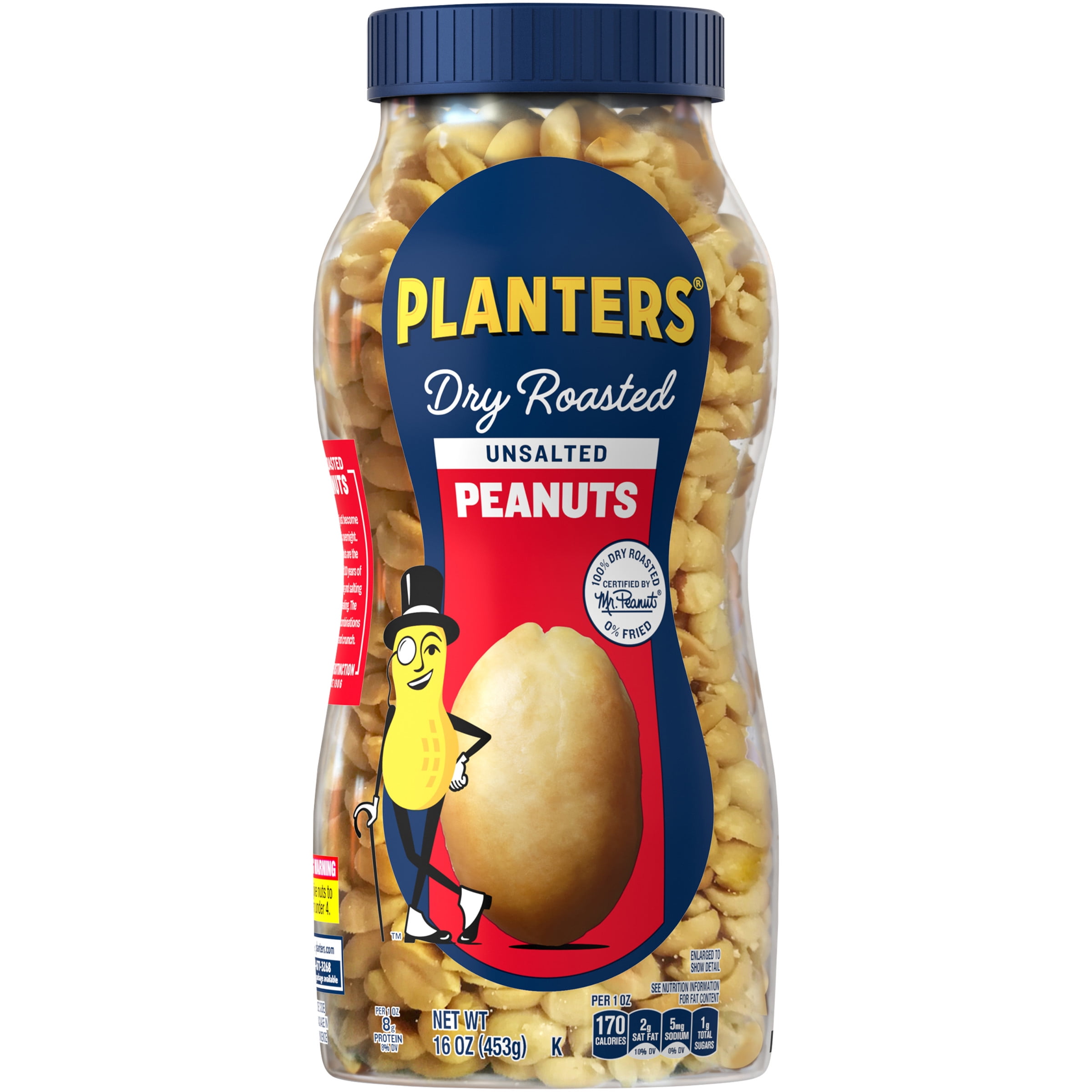 (2 pack) PLANTERS Unsalted Dry Roasted Peanuts, Snacks, Plant Based Protein, 16oz Plastic Jar