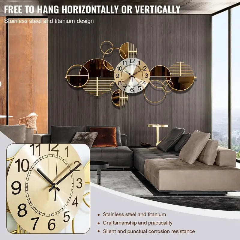 Large Wall Clock Decorative Modern Analog Wall Clock Oversized Round with Display, Battery Operated, Farmhouse Decor, 17 x 33.5 inch