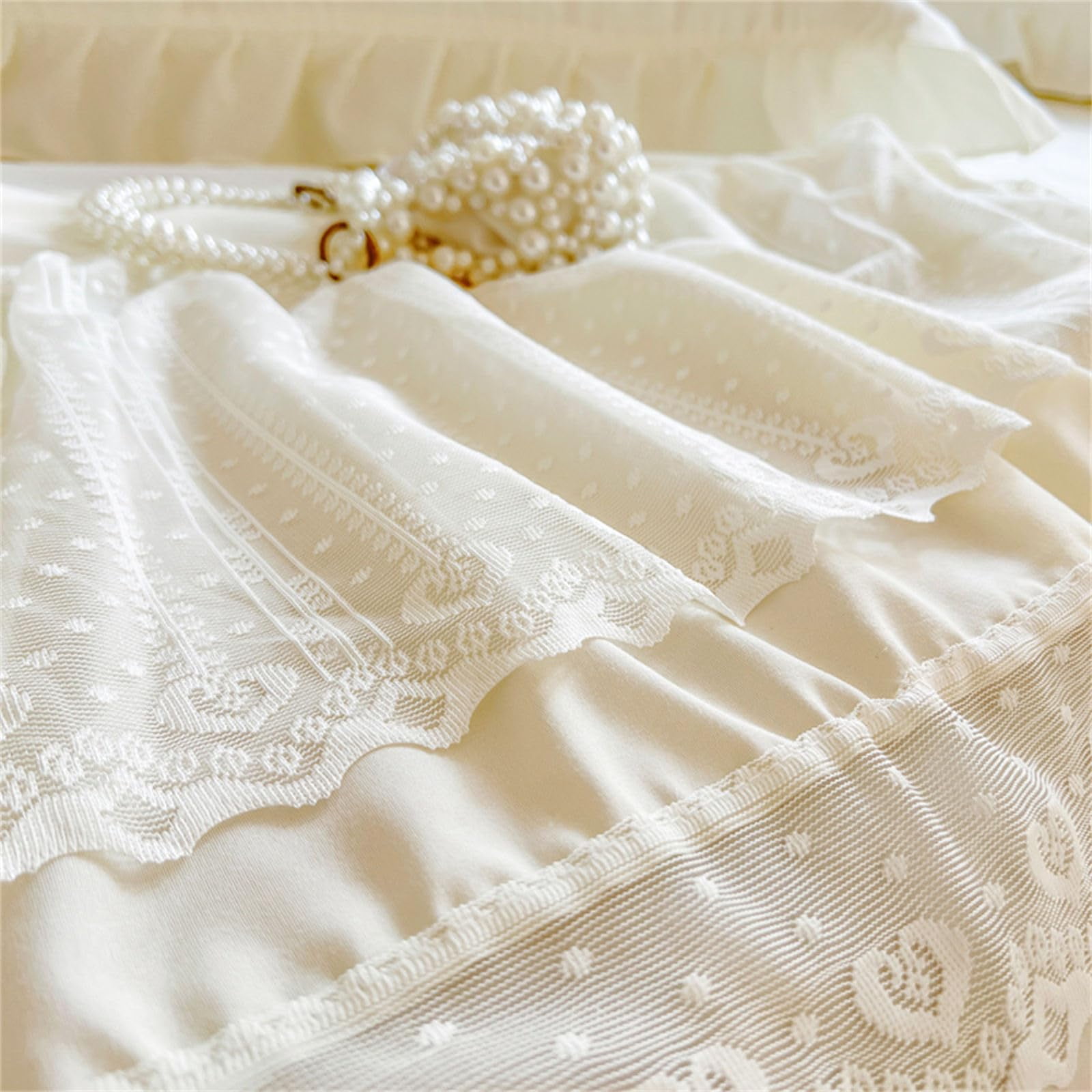 Double Layers Lace Ruffle Skirt Bedspread Sheet - French Style Brushed Microfiber Bed Sheet with Frilled Hem