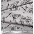 thumbnail image 2 of Soimoi Gray Silk Fabric Pirate Ship & Telescope Map Printed Fabric 1 Yard 42 Inch Wide, 2 of 3