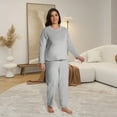 thumbnail image 6 of MecTo Women Plus Size Fluffy Pajamas Sets, Lady Fleece Long Sleeves PJ, Grey, 2 piece, Size 5XL, 6 of 10