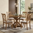 thumbnail image 4 of Roundhill Furniture Windvale 5-Piece Dining Set, Cross-Buck Round Table with 4 Stylish Chairs, Oak, 4 of 16