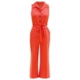 thumbnail image 4 of Lovzfmll Women's Jumpsuit, Sleeveless Collared Wide Leg Full Length, Casual Summer Jumpsuit Orange, S, 4 of 6